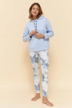 Sweatshirt Mit Stickerei "thanks" Blau Kapuze Hoodie Bio-Baumwolle/Elasthan -Pyjamas Für Zuhause 1223418 10556 3