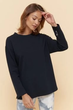 Sweatshirt Mit Stickerei "thanks" Dunkelblau Einfarbig Bio-Baumwolle/Elasthan