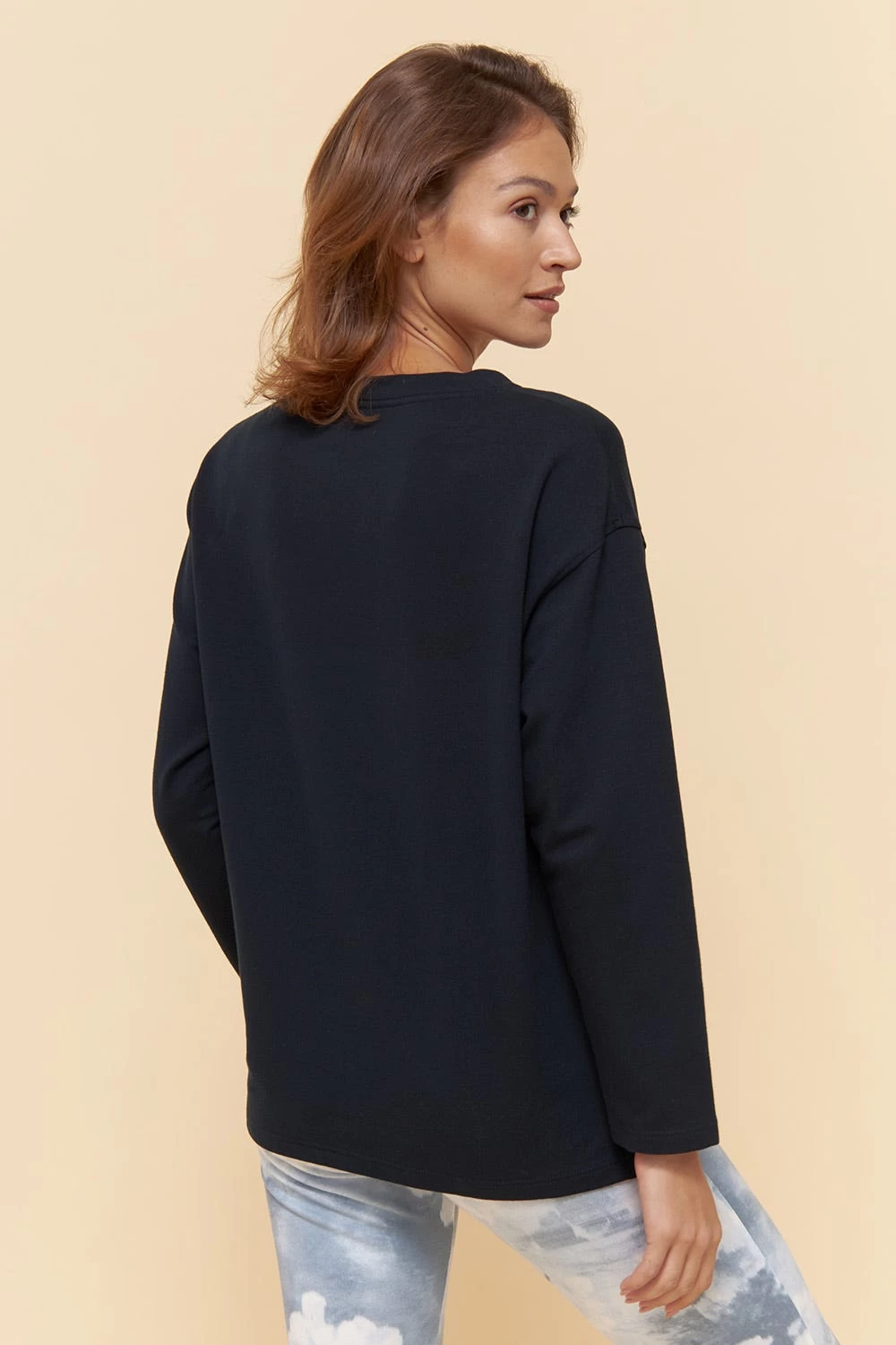 Sweatshirt Mit Stickerei "thanks" Dunkelblau Einfarbig Bio-Baumwolle/Elasthan 3 Sweatshirt Mit Stickerei "thanks" Dunkelblau Einfarbig Bio-Baumwolle/Elasthan - Image 3