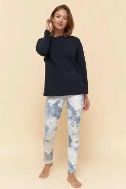 Sweatshirt Mit Stickerei "thanks" Dunkelblau Einfarbig Bio-Baumwolle/Elasthan 10 Sweatshirt Mit Stickerei "thanks" Dunkelblau Einfarbig Bio-Baumwolle/Elasthan -Pyjamas Für Zuhause 1223419 10063 3