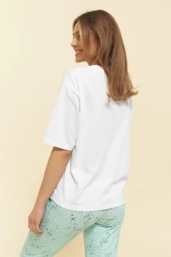 T-Shirt Mit Großem Motivdruck Halbarm Weiß Lässig Mix & Match 100% Bio-Baumwolle -Pyjamas Für Zuhause 1223441 11710 2