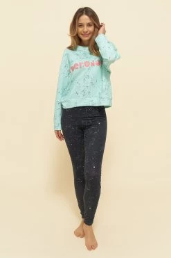 Sweatshirt Mit Schriftzug "hero" Im Farbspritzer-Druck Mintgrün Mix & Match Bio-Baumwolle/Elasthan -Pyjamas Für Zuhause 1223442 16389 10