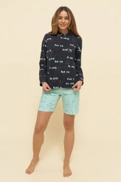 Bermuda Im Farbspritzer-Druck Sommer-Sweat Mintgrün Mix & Match Bio-Baumwolle/Elasthan -Pyjamas Für Zuhause 1223443 16389 3