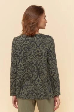 Pyjamashirt Im Orientalischen Druck Grün-Schwarz Aufgenähte Bänder Mix & Match Baumwolle/Modal Große Größen Bis 54 -Pyjamas Für Zuhause 1223470 16605 2