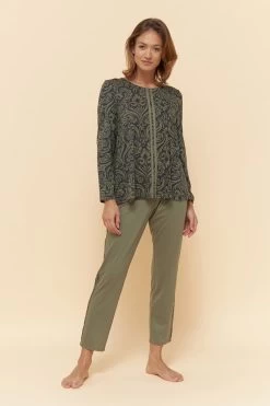 Pyjamashirt Im Orientalischen Druck Grün-Schwarz Aufgenähte Bänder Mix & Match Baumwolle/Modal Große Größen Bis 54 -Pyjamas Für Zuhause 1223470 16605 3