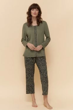 7/8-Hose Im Orientalischen Druck Grün-Schwarz Aufgenähte Bänder Mix & Match Baumwolle/Modal Große Größen Bis 54 -Pyjamas Für Zuhause 1223471 16605 10