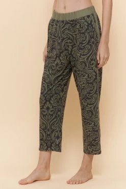 7/8-Hose Im Orientalischen Druck Grün-Schwarz Aufgenähte Bänder Mix & Match Baumwolle/Modal Große Größen Bis 54