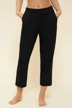 7/8-Hose In Schwarz Uni Puristisch Pyjamahose Mix & Match Baumwolle/Modal Große Größen Bis 54