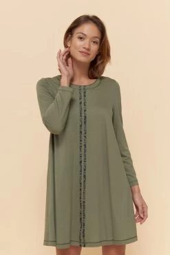 Nachthemd Mit Aufgenähten Bändern In Druck Grün Baumwolle/Modal Große Größen Bis 54 -Pyjamas Für Zuhause 1223477 11633 3