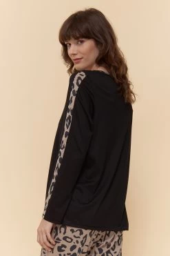 Pyjamashirt Mit Leo-Details A-Linie Schwarz Mix & Match Baumwolle/Modal -Pyjamas Für Zuhause 1223484 10995 2