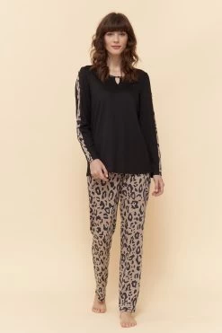 Pyjamashirt Mit Leo-Details A-Linie Schwarz Mix & Match Baumwolle/Modal -Pyjamas Für Zuhause 1223484 10995 3