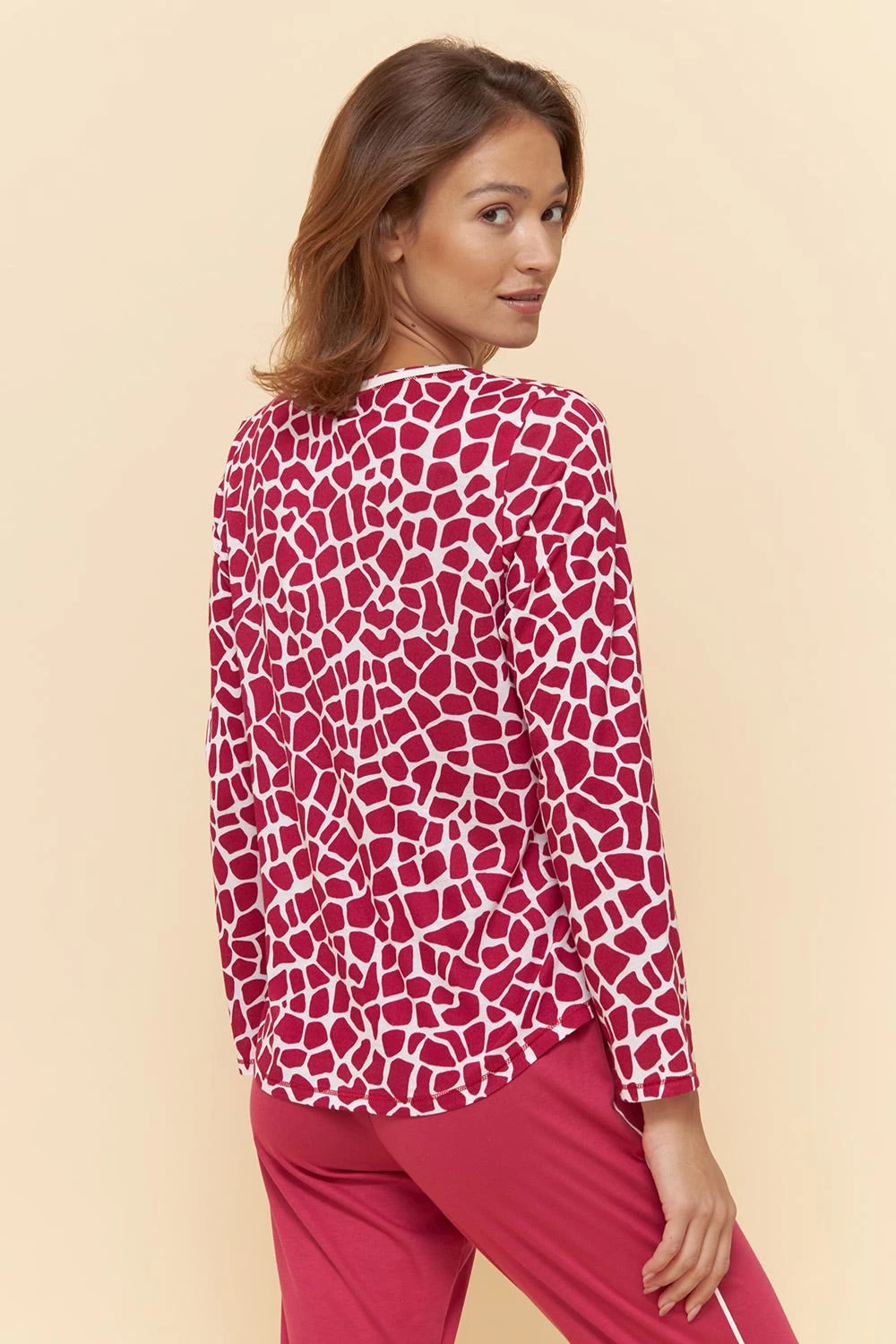 Shirt Im Modernen Druck Animalprint Rot-Weiß Mix & Match Baumwolle/Modal 3 Shirt Im Modernen Druck Animalprint Rot-Weiß Mix & Match Baumwolle/Modal - Image 3