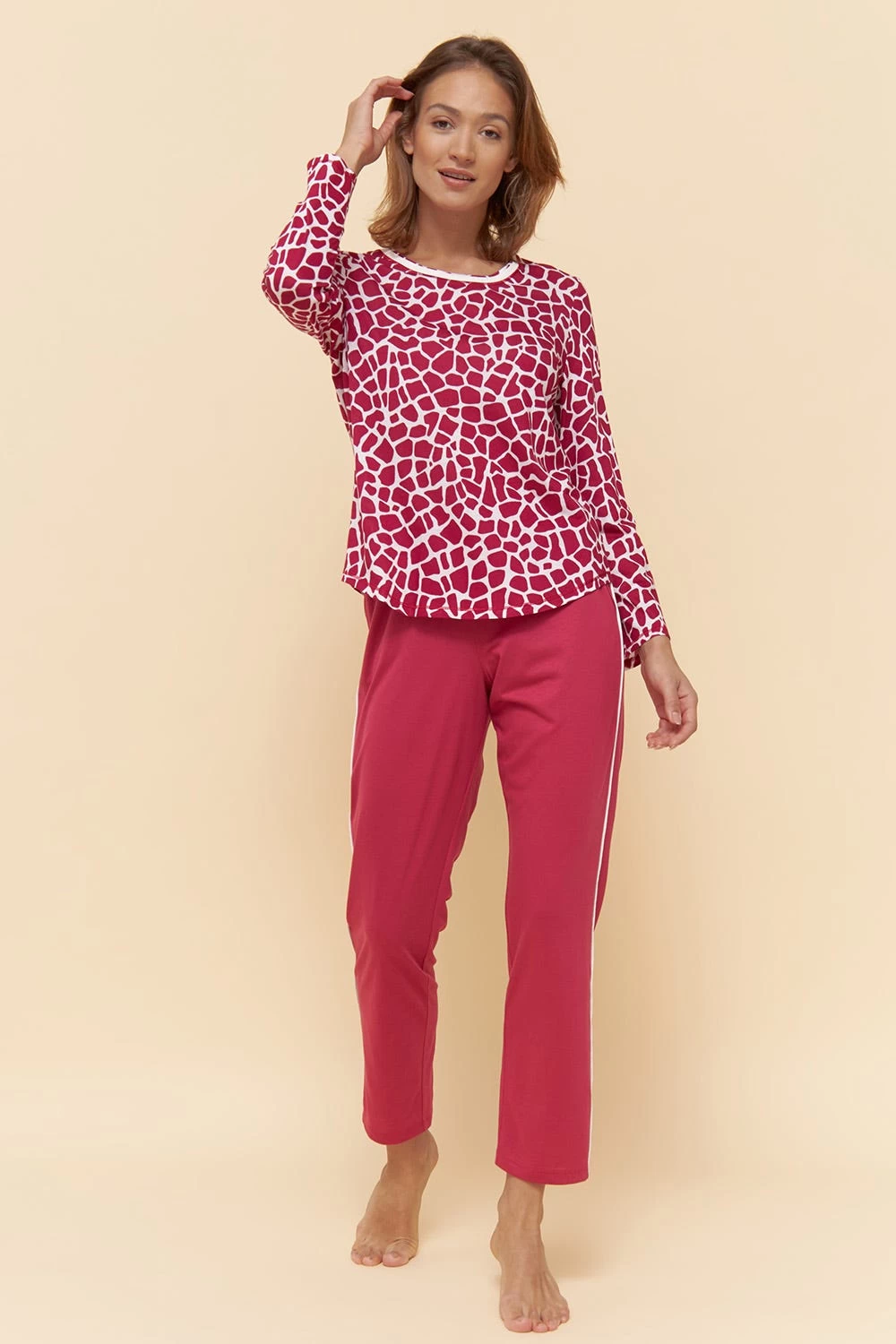 Shirt Im Modernen Druck Animalprint Rot-Weiß Mix & Match Baumwolle/Modal 4 Shirt Im Modernen Druck Animalprint Rot-Weiß Mix & Match Baumwolle/Modal - Image 4