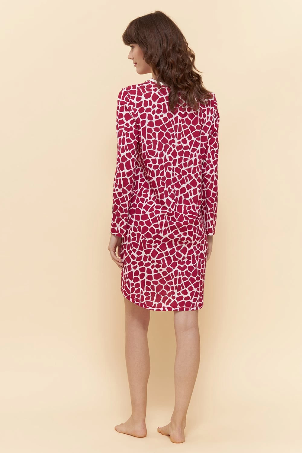 Nachthemd Im Modernen Druck Animalprint Rot-Weiß Baumwolle/Modal 3 Nachthemd Im Modernen Druck Animalprint Rot-Weiß Baumwolle/Modal - Image 3