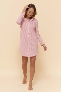 Nachthemd Im Ringeldruck Knopfleiste Herrenhemdstil 100% Baumwolle