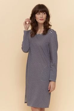 Nachthemd Im Tupfendruck Ziernähte 100% Baumwolle -Pyjamas Für Zuhause 1223526 16368 10