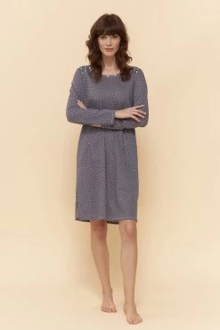 Nachthemd Im Tupfendruck Ziernähte 100% Baumwolle