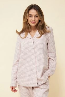 Pyjama Langarm Im Rosa Karodruck Flanell Herrenstil 100% Baumwolle -Pyjamas Für Zuhause 1223532 14709 3