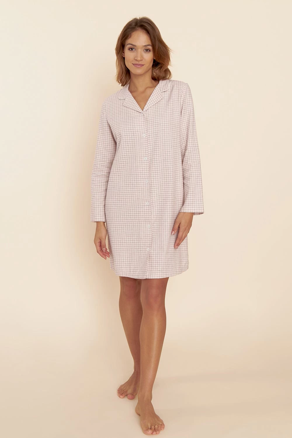 Nachthemd Langarm Im Rosa Karodruck Flanell Herrenstil 100% Baumwolle 1 Nachthemd Langarm Im Rosa Karodruck Flanell Herrenstil 100% Baumwolle