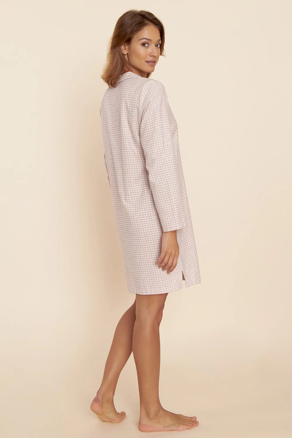 Nachthemd Langarm Im Rosa Karodruck Flanell Herrenstil 100% Baumwolle 3 Nachthemd Langarm Im Rosa Karodruck Flanell Herrenstil 100% Baumwolle - Image 3