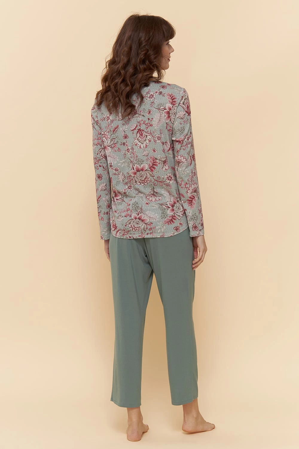 Pyjama Langarm Ornamentaler Blumen-Druck 100% Baumwolle 3 Pyjama Langarm Ornamentaler Blumen-Druck 100% Baumwolle - Image 3