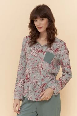 Pyjama Langarm Ornamentaler Blumen-Druck 100% Baumwolle 10 Pyjama Langarm Ornamentaler Blumen-Druck 100% Baumwolle -Pyjamas Für Zuhause 1223539 16541 3