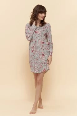 Nachthemd Langarm Ornamentaler Blumen-Druck 100% Baumwolle