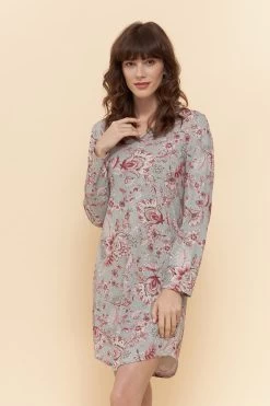 Nachthemd Langarm Ornamentaler Blumen-Druck 100% Baumwolle 10 Nachthemd Langarm Ornamentaler Blumen-Druck 100% Baumwolle -Pyjamas Für Zuhause 1223540 16541 3