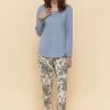 Pyjama Mit Paisley-Druck Blau Paspel 100% Baumwolle