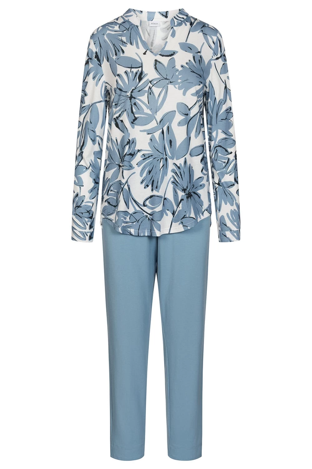 Pyjama Mit Blauem Blumen-Druck Stehkragen 100% Baumwolle 2 Pyjama Mit Blauem Blumen-Druck Stehkragen 100% Baumwolle - Image 2