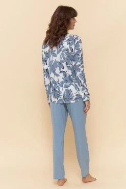 Pyjama Mit Blauem Blumen-Druck Stehkragen 100% Baumwolle 9 Pyjama Mit Blauem Blumen-Druck Stehkragen 100% Baumwolle -Pyjamas Für Zuhause 1223558 16383 9