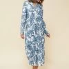 Nachtkleid Im Blauen Blumen-Druck Stehkragen Maxi-Länge 100% Baumwolle