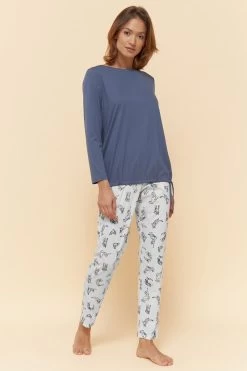 Pyjama Mit Verspieltem Katzen-Druck Durchzugband Baumwolle/Modal