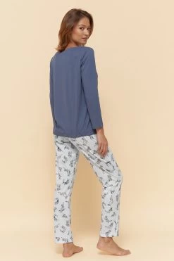 Pyjama Mit Verspieltem Katzen-Druck Durchzugband Baumwolle/Modal -Pyjamas Für Zuhause 1223563 16085 2