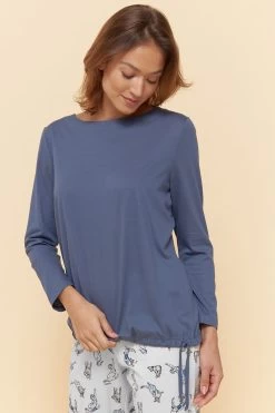 Pyjama Mit Verspieltem Katzen-Druck Durchzugband Baumwolle/Modal -Pyjamas Für Zuhause 1223563 16085 3