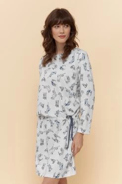 Nachthemd Im Verspielten Katzen-Druck Durchzugband 100% Baumwolle -Pyjamas Für Zuhause 1223564 16085 3