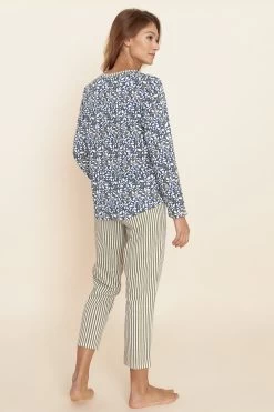 Pyjama Im Modernen Mustermix Blau-Grün 7/8 Hose 100% Baumwolle -Pyjamas Für Zuhause 1223568 16599 2