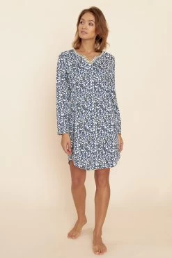 Nachthemd Im Modernen Mustermix Blau-Grün 100% Baumwolle