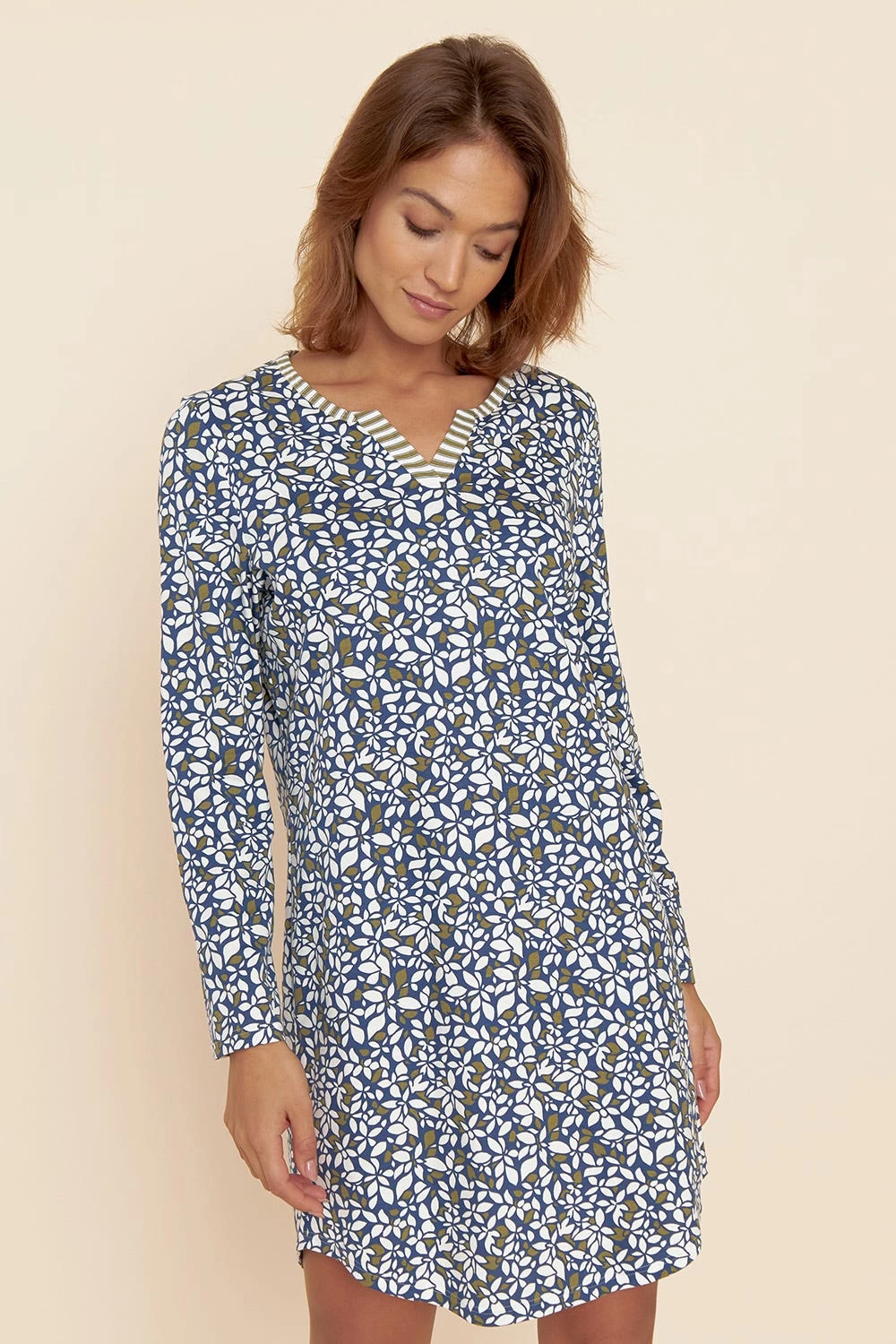 Nachthemd Im Modernen Mustermix Blau-Grün 100% Baumwolle 4 Nachthemd Im Modernen Mustermix Blau-Grün 100% Baumwolle - Image 4