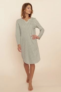 Nachthemd Im Modernen Streifen-Druck Grün 100% Baumwolle