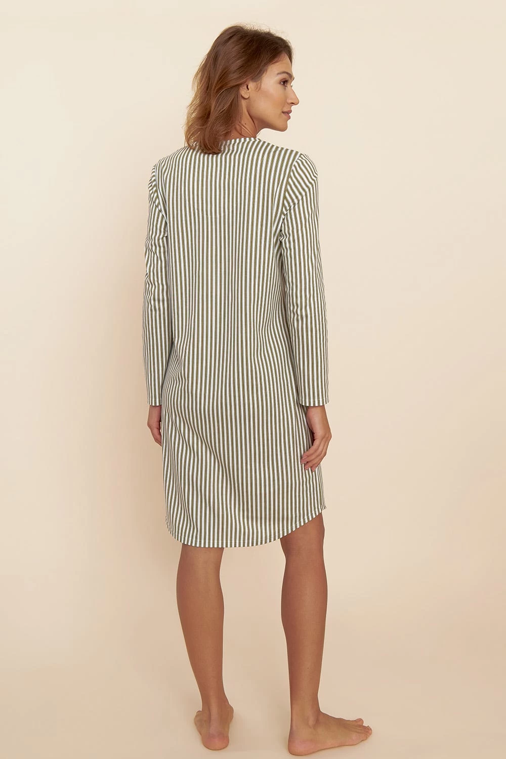 Nachthemd Im Modernen Streifen-Druck Grün 100% Baumwolle 3 Nachthemd Im Modernen Streifen-Druck Grün 100% Baumwolle - Image 3