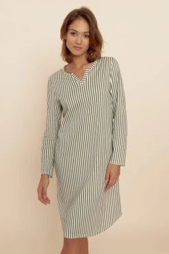 Nachthemd Im Modernen Streifen-Druck Grün 100% Baumwolle 10 Nachthemd Im Modernen Streifen-Druck Grün 100% Baumwolle -Pyjamas Für Zuhause 1223570 16599 3