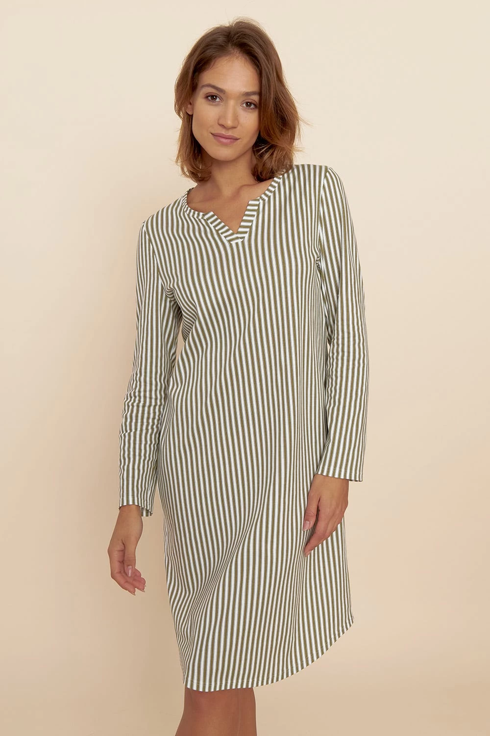 Nachthemd Im Modernen Streifen-Druck Grün 100% Baumwolle 4 Nachthemd Im Modernen Streifen-Druck Grün 100% Baumwolle - Image 4