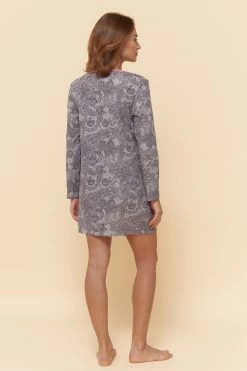 Nachthemd Langarm Im Grauen Spitzendruck 100% Baumwolle -Pyjamas Für Zuhause 1223579 16608 2