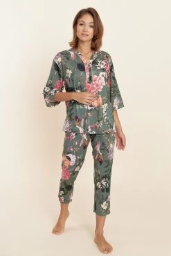 Pyjama Im Romantischen Blumendruck Kimono-Stil Baumwolle/Modal
