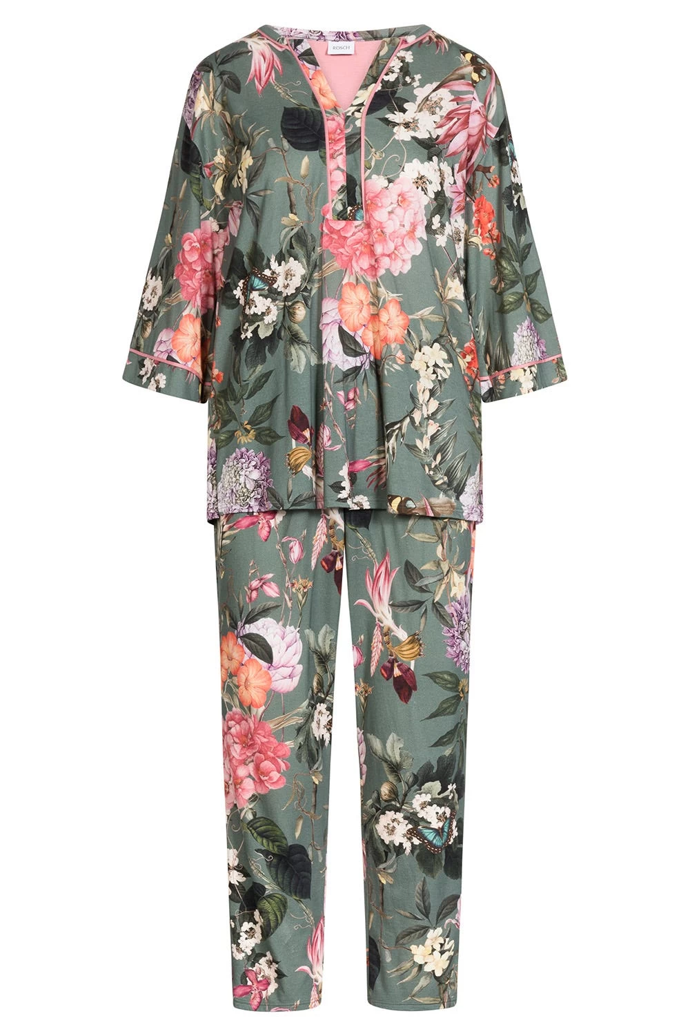 Pyjama Im Romantischen Blumendruck Kimono-Stil Baumwolle/Modal 2 Pyjama Im Romantischen Blumendruck Kimono-Stil Baumwolle/Modal - Image 2