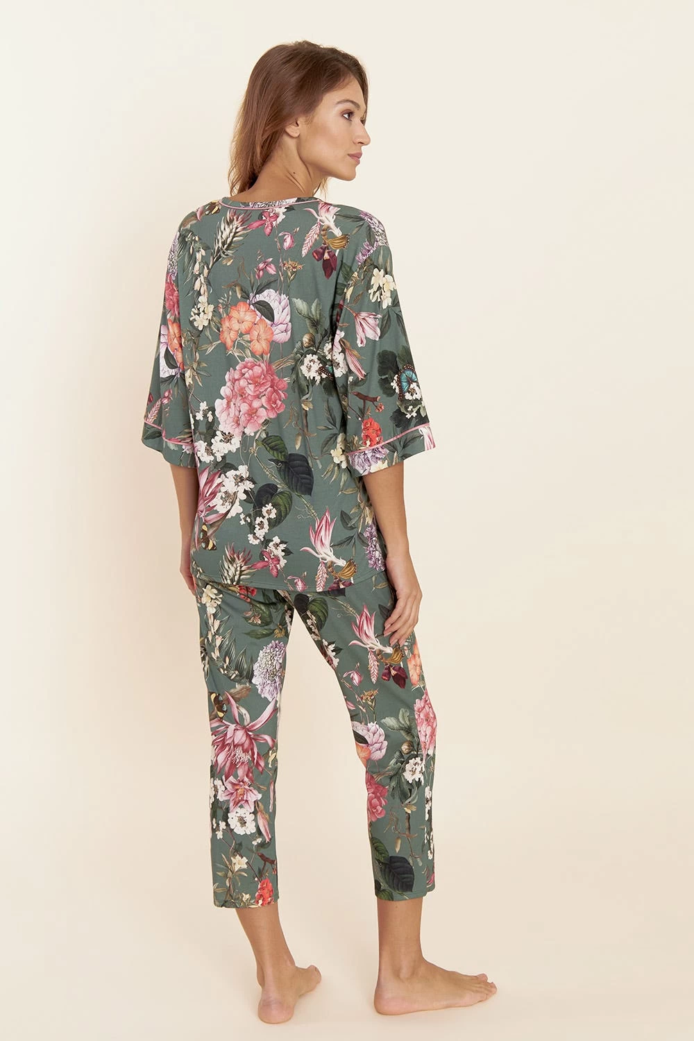 Pyjama Im Romantischen Blumendruck Kimono-Stil Baumwolle/Modal 3 Pyjama Im Romantischen Blumendruck Kimono-Stil Baumwolle/Modal - Image 3