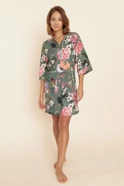 Nachthemd Kurz Im Romantischen Blumendruck Kimono-Stil Baumwolle/Modal