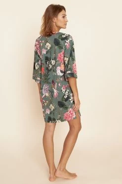 Nachthemd Kurz Im Romantischen Blumendruck Kimono-Stil Baumwolle/Modal -Pyjamas Für Zuhause 1223602 16403 2