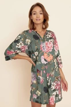 Nachthemd Kurz Im Romantischen Blumendruck Kimono-Stil Baumwolle/Modal -Pyjamas Für Zuhause 1223602 16403 3